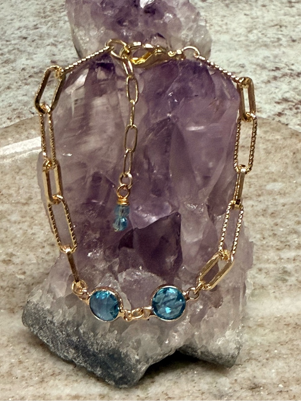 Gold-Filled Blue Topaz Crystal Bracelet - December Birth Stone.